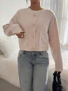 Siren Gaze Veste col rond pour femmes, veste à bordure contrastée brodée, veste de style casual de rue pour femmes, vêtements de bureau