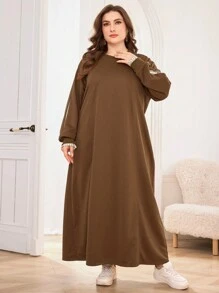 Mulvari Plus Size Special Extra Long Loose Fit Plus Size Sweatshirt Graduation,Back To School,Teacher Pullover Fall - Coffee Brown - View 3