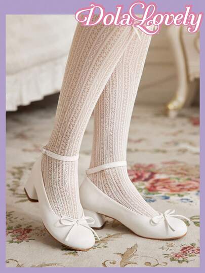 Dola Lovely Bombas con puntera redonda, escote bajo y decoración de moño, tacón ancho para mujer, zapatos de tacón alto de moda para Año Nuevo y San Valentín