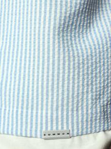 SUMWON Crop Pinstripe Shirt With Embroidery - Blue and White - View 7