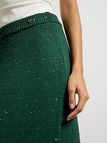AiiRZ Sparkly Knit Maxi Skirt Festive Holiday Evening Ribbed Waistband Shimmer Party Long Winter Occasion Wear