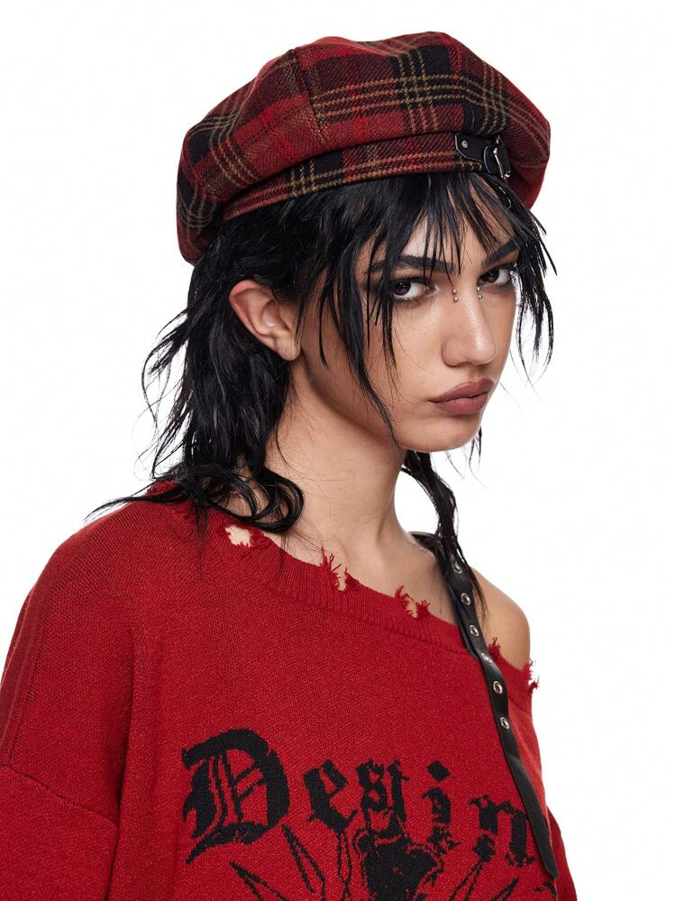 ROMWE Grunge Punk 1 Berretto alla francese da donna con motivo a quadri a cinque punte