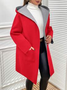 SHEIN Clasi Chaqueta casual con capucha y manga larga, reversible, de talla grande