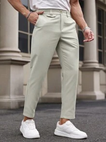 Manfinity Mode Pantalones casuales rectos y holgados de color liso para hombre, para golf