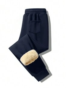 Manfinity Homme Men Solid Drawstring Waist Thermal Lined Pants