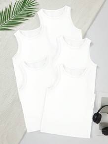 Teen Boy 5pcs/Pack Solid Color Comfortable Casual Sleeveless Undershirts - White - View 3