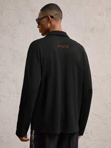 AKNOTIC Party 男士针织修身立领休闲 POLO 衫，适合日常穿着 - 黑色 - 查看 5