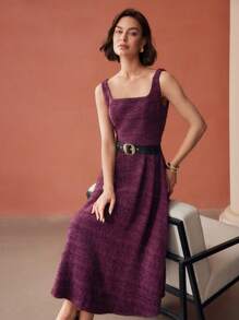 MOTF PREMIUM WOOL TWEED FITTED WAIST DRESS - Hot Pink - View 4