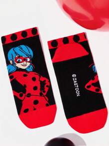 Miraculous Ladybug X SHEIN 2pcs Cartoon Figure And Polka Dot Pattern Ankle Socks Set, Women