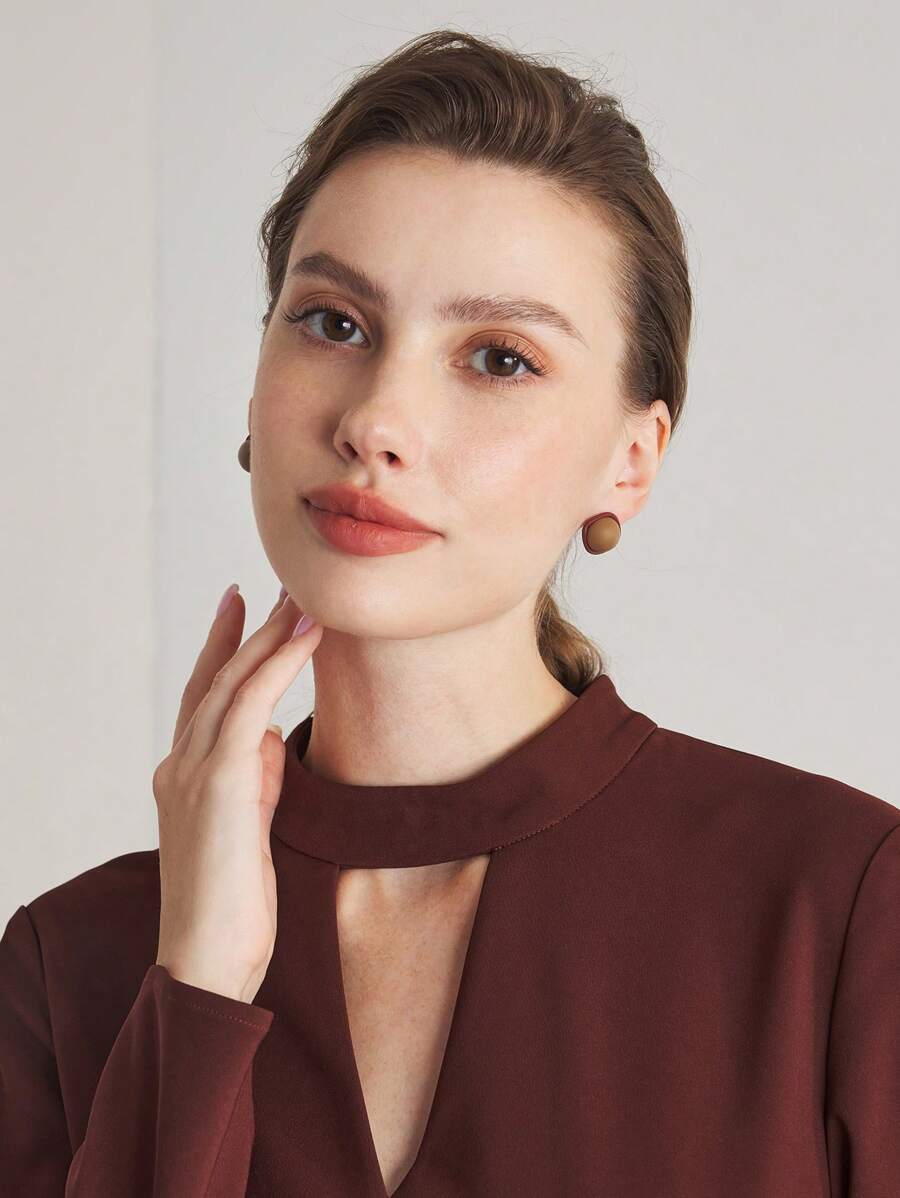 女士纯色方形汉堡耳钉,适合日常和节日佩戴 - 彩色 - 查看 1