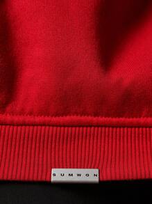 SUMWON Oversized Athletic Sweatshirt Side Stripe Detail Sports Athleisure Workout Running Training Winter Fall Casual Streetwear Classic Pullover - Red - View 6