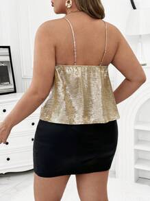 SHEIN Clasi Áo hai dây cổ khoét sâu bằng kim loại cỡ lớn dành cho nữ trong trang phục dự tiệc năm mới - Vàng - Xem 2