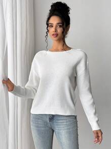SHEIN LUNE New European & American Style Casual Loose Knit Sweater, Fashion Minimalist Knitwear For Women, Autumn/Winter