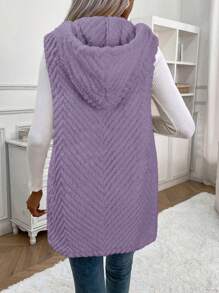 SHEIN LUNE Women Casual Solid Color Fluffy Regular Jacket For Autumn/Winter - Mauve Purple - View 2