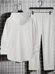 Manfinity Homme Men Solid Hooded Drop Shoulder Sweatshirt & Pants - White - View 2