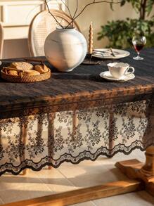 1pc Black Lace Tablecloth, Vintage Romantic Style, Suitable For Holiday Dinners, Parties, Banquets, Restaurants, Weddings, Home Table Decor - Black - View 4