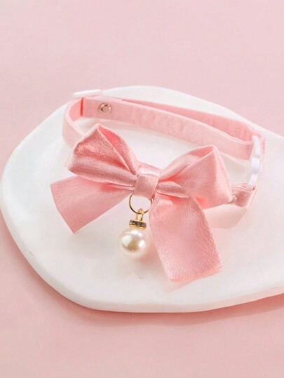 Coleira de Gato Quebra-tudo com Estampa Floral Rosa, Laço e Pérolas - Coleira Ajustável para Filhote, Laço Estético de Renda para Gatas, Presente Fofo de Dia dos Namorados para Gatinhas