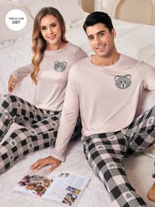 Men's Bear & Plaid Pattern Loungewear/Pajama Set - Multicolor - View 1