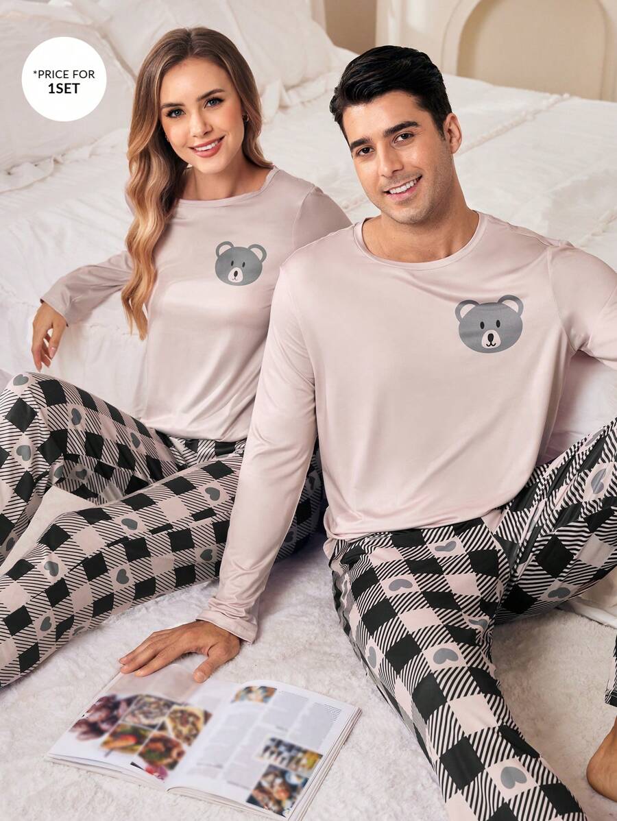 Men's Bear & Plaid Pattern Loungewear/Pajama Set - Multicolor - View 1