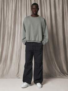 SUMWON Loose Flare Fit Pinstripe Pant With Knee Pleats - Black - View 3