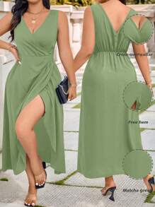 Celure Vestido de talla grande de unicolor y sin mangas con envolvente, vestido largo de mujer de verano