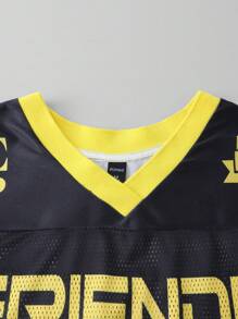 ROMWE MEN Street Life 男式街头风格篮球球衣长袖 T 恤，运动上衣，采用网眼和光泽面料 - 黑色 - 查看 6