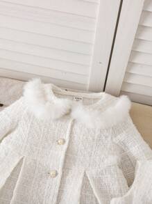 SHEIN 2pcs/Set Baby Girl Cute White Plaid Sleeveless Dress & Jacket, Autumn/Winter - Apricot - View 6