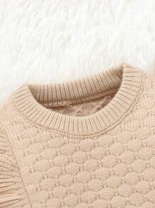 Baby Girls Casual Retro Brown Ruffle Trim Pullover Sweater - Khaki - View 5