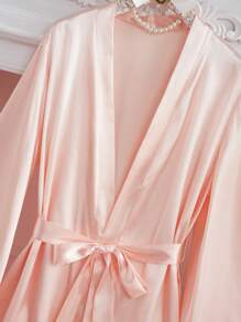 Bata ribete fruncido con cinturón de satén - Rosa Pálido - Ver 4