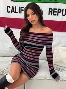 SHEIN Unity Conjunto de 2 piezas: Jersey versátil de hombros descubiertos a rayas - Multicolor - Ver 3