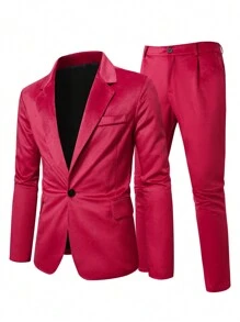 Calvornis Herren Einfarbiger Jackett-Kragen Langarm Jacke und Hose Business Anzug Set, Herbst, für Weihnachten - Bordeaux - Übersicht 4