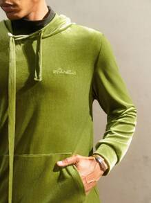 AKNOTIC Party 2pcs/Set Men Loose Knit Dropped Shoulder Hooded Sweatshirt & Pants Set, For Fall Winter