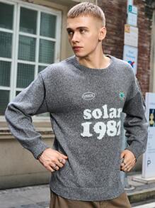 Manfinity Hypemode Men's Casual Letter Print Crew Neck Urban Color Block Pullover Long Sleeve Sweater, Autumn/Winter, For Friends - Multicolor - View 4