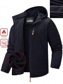 Manfinity Homme Men's Casual Front Zip Up Long Sleeve Hooded Jacket - Navy Blue - View 4