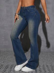 SHEIN EZwear Women's Button Front Pocket Simple Denim Jeans, Casual Everyday Wear