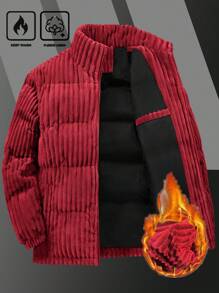 Manfinity Homme Extra Loose Fit Men's Corduroy Zip Up  Jacket - Red - View 6