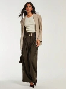 COSMINA Women's Dark Brown Pleated Design Trousers, Autumn/Winter - Coffee Brown - View 3