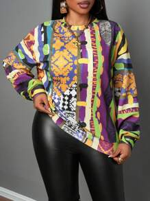 Slaydiva Women's Vacation Style Print Pattern Sweatshirt - Yellow - View 4