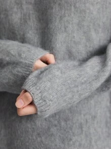 Ontre 女士灰色长袖针织毛衣配围巾领，温暖休闲，适合春季，2025 年新品系列