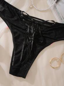 SHEIN سروال نسائي كبير الحجم قماشي شفاف أنيق مزين بعقدة - الأسود - مشاهدة 4