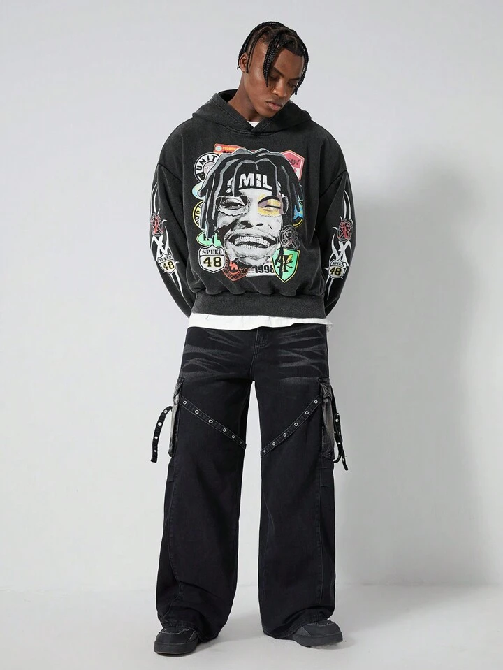 Is That The New Street Life Vintage Washed Loose Cropped Hoodie For Men Streetwear ROMWE UK