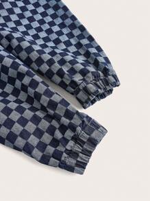 SUMWON WOMEN Street Check Zip Through Denim Bomber Jacket - Blue - View 4