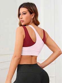 SHEIN Color Block Asymmetric Design Sports Bra - Pink - View 2