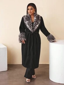 Zolique Autumn/Winter Fashion Fluffy & Patchwork Jacket - Black - View 4