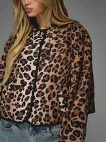 MISSGUIDED Quilted Leopard Print Bomber Jacket Puffy Sleeves Lightweight Fall Winter Fashion Zip Up Outerwear Streetwear Short Cropped Style