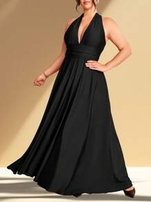 Celure Plus Size Simple Casual Everyday Dress Maxi Women Outfit - Black - View 2