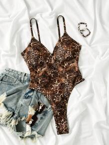 1 bộ đồ bơi một mảnh họa tiết da báo gợi cảm dây chéo sau lưng dành cho nữ - Nhiều màu - Xem 4