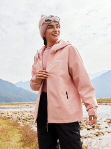 Women's Solid Color Long Sleeve Zip Front Hooded Casual Outdoor Jacket - Pink - View 7