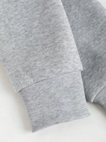 SHEIN Unity Áo nỉ dài tay dáng lửng màu xám có mũ trùm đầu, khóa kéo phía trước, chất liệu vải kẻ sọc, túi vá, kiểu dáng thường ngày, thích hợp cho nữ, kiểu áo chui đầu mùa thu. - Xám - Xem 4