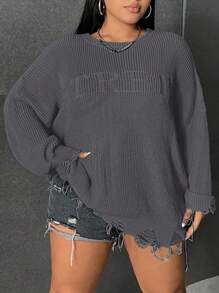 SHEIN CURVE+ Cardigan en tricot à côtes avec encolure dénudée, taille grande